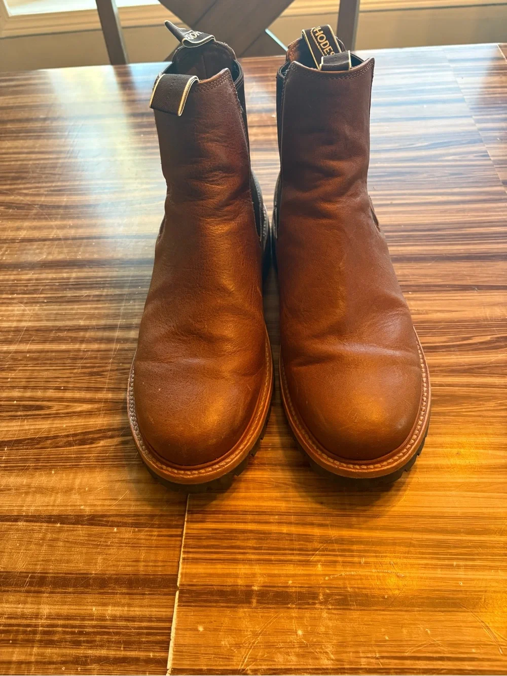 RHODES Brown Leather Bone Lug Chukka Boots with Black Elastic Panels